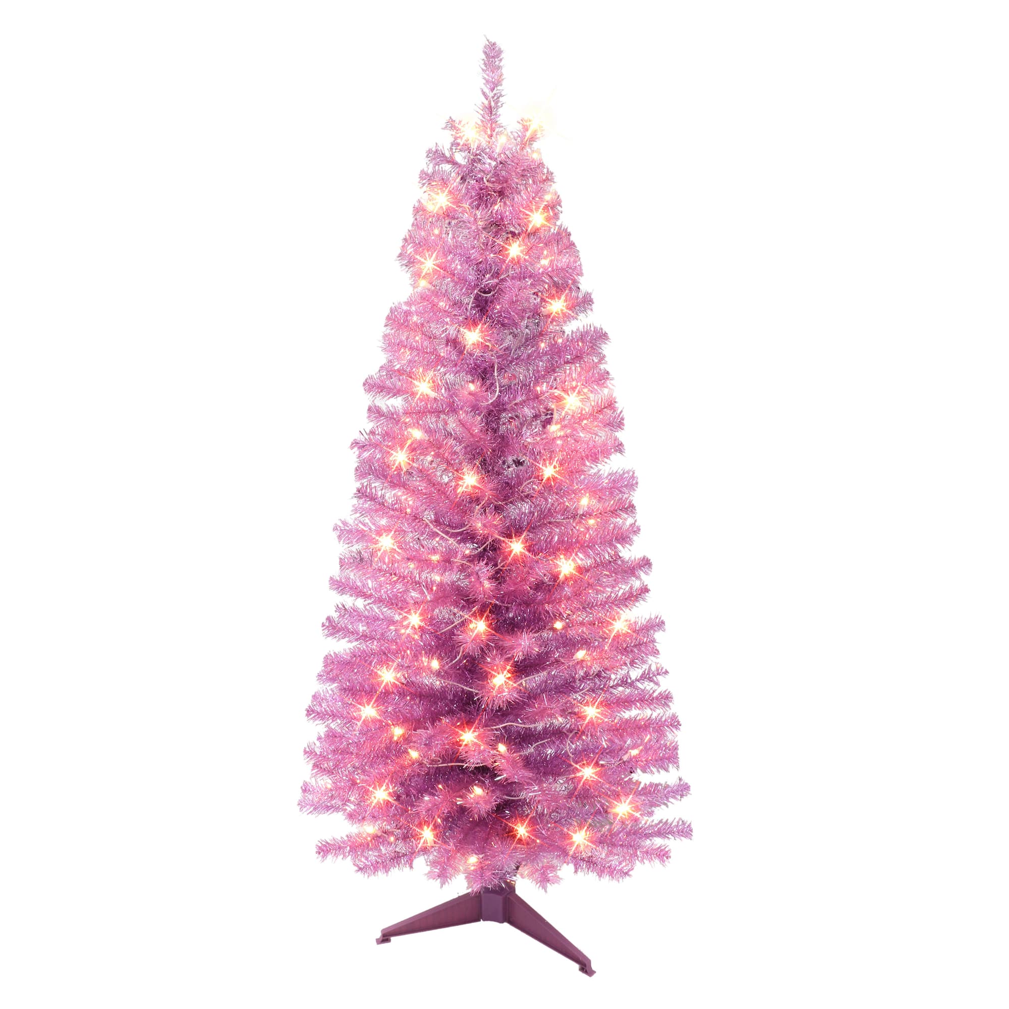 4.5ft. Pre-Lit Pink Tinsel Artificial Christmas Tree, Clear Lights